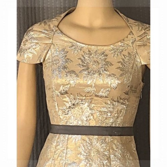 Marc Jacobs Gold Silver Floral Brocade Dress 0 - Picture 2 of 5